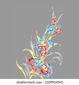 digital textile design flower and leaves