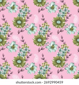 Diseño textil digital dibuja a mano motivos sin costuras en todo el patrón.