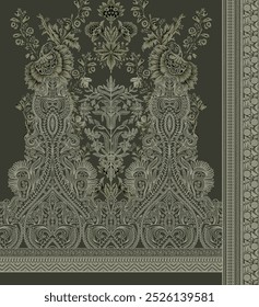 Digital textile design motif with geometrical border seamless and traditional style border decoration for textile print.