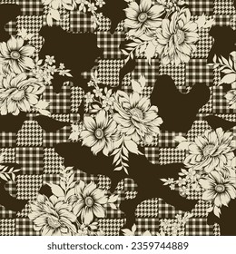 Digital textile design motif pattern handmade drown print in fabric