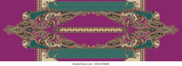 Digital textile design and motif. suitable for vintage clothes.Like a baroque ornaments demask paisley abstract vintage border black and white watercolor pattern carpet and print in fabric.