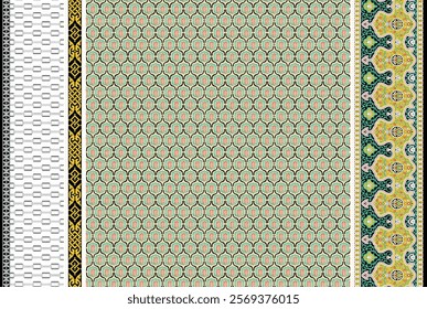 digital textile design mughal art border multi colour black background.Seamless beautiful geometrical border pattern textile design