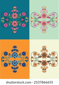 Digital Textile Design Ornament in four different colors