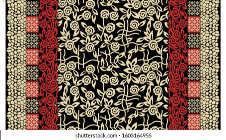 Digital textile flower and border design