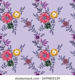 Digital textile flower and leaves with composition bunch new style