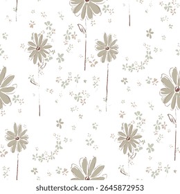 digital and textile flowers Seamless Pattern