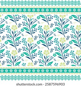 digital textile graphics with ornamental floral pattern and vintage border embroidery
