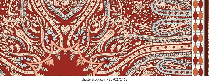 Digital textile Pattern designs incorporating symmetrical Mughal and ethnic motifs in multicolor schemes for textiles, wallpapers, and gift wraps.