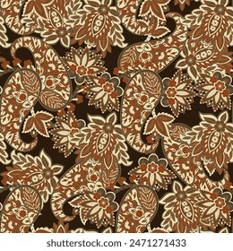 Digital textile print. Design suitable for covers, fabrics, textiles, wrapping paper, featuring an antique Thai pattern Paisley Indian motifs and decorative floral elements