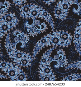 Estampado textil digital. Diseño adecuado para cubiertas, telas, textiles, papel de envoltura, con un antiguo patrón tailandés Paisley motivos indios y Elementos florales decorativos