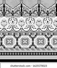 digital textile printing design border flowers and leaves ornamental-abstract beautiful patterns. Antique Baroque Ornament, Leaves and flowers for textile and digital print design 