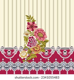 Muster für digitale und textile Ausdrucke
Traditionelle indische Art Paisley Bow Design mit schönen, komplizierten geometrischen Grenzen Vektordesign Mode, Fabric, Textil,