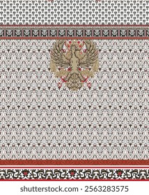 Digital and textile prints patterns. Traditional Ethnic Indian Art Paisley Bowtie Design with Beautiful Geometric Border.