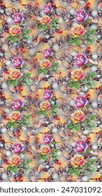 #Digital Textiles Designs, Seamless Boarders, Seamless Patterns, Florals, Flowers,Allover Seamless Patterns And Textures, Motif And Illustrations-Seamless Pattern Flowers Background Stock Illust
