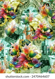 #Digital Textiles Diseños, Bordes Sin Costura, Patrones Sin Costura, Flores, Flores, Todo Sin Costura Patrones Y Texturas, Motivo Y Ilustraciones-Patrón Sin Costura Flores De Fondo Stock 