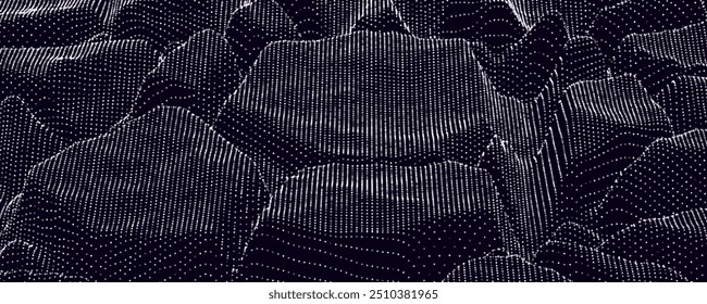 Textura digital construida con partículas. Fondo ondulado 3d. Ilustración vectorial.