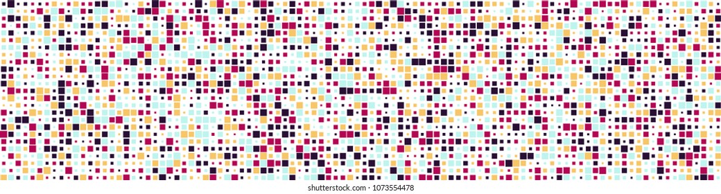 Digital texture. Geometric pattern with colorful elements for poster or banner. Horizontal halftone background with color squares for your design. Vector texture.