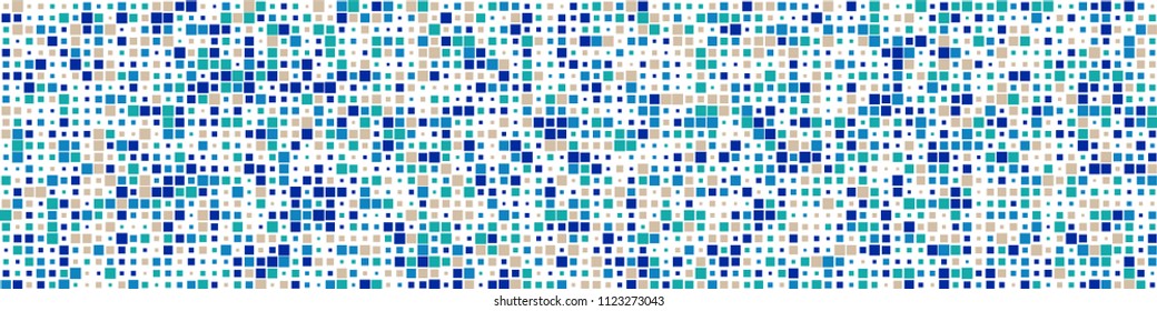 Digital texture. Modern pattern with colorful squares for card or print. Horizontal halftone background with color squares for your design. Vector texture.