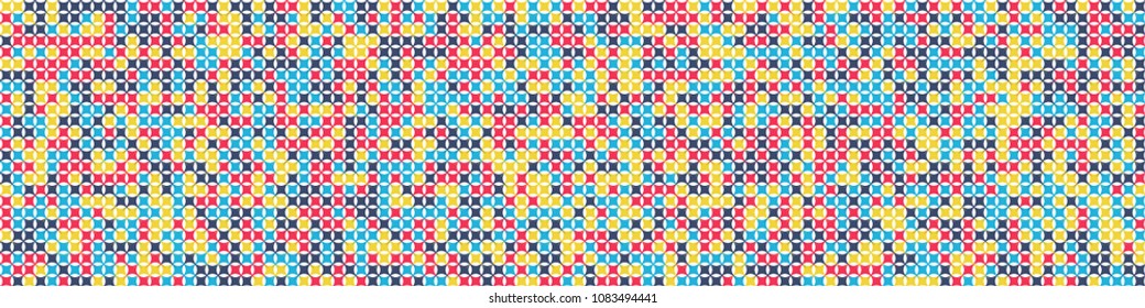 Digital texture. Trendy pattern with colorful elements for card or print. Horizontal halftone background with color squares for your design. Vector texture.