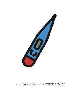 Icono de relleno de color rojo azul termómetro digital, medidor de temperatura corporal. Ilustración vectorial en estilo moderno. Recursos gráficos editables para muchos fines.