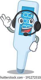 digital thermometer caricature in character concept wearing headphone