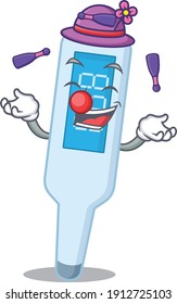 A digital thermometer cartoon design style love playing juggling