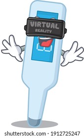 digital thermometer cartoon image play a game with Virtual Reality headset