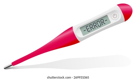 Digital thermometer - the display says ERROR - as a symbol for health problems or issues in the health care system. Isolated vector illustration on white background.