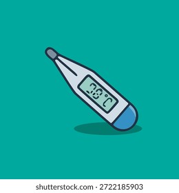 Digital thermometer displaying a temperature reading on a cyan background