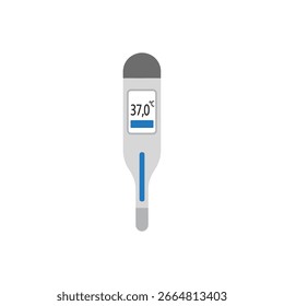 Ein digitales Thermometer zeigt eine Temperatur von 0 Grad Celsius auf weißem Hintergrund an.