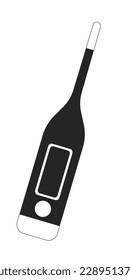 Digital thermometer for fever flat line black white vector object. Measuring temperature. Editable cartoon style icon. Simple isolated outline spot illustration for web graphic design and animation