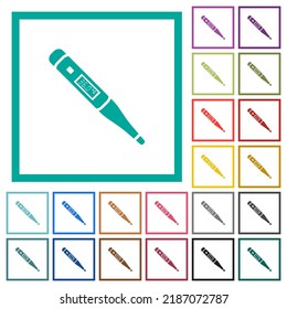 Digital thermometer flat color icons with quadrant frames on white background