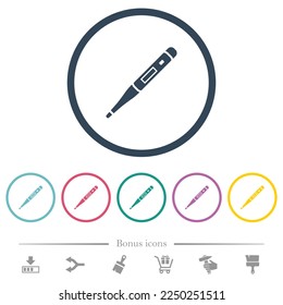 Iconos digitales de color plano termómetro en contornos redondos. 6 iconos de bonificación incluidos.