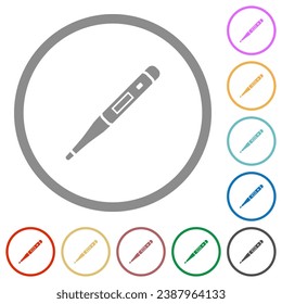 Digital thermometer flat color icons in round outlines on white background