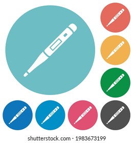 Digital thermometer flat white icons on round color backgrounds