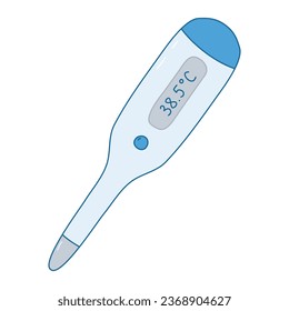 Digital thermometer with high temperature results, cold and flu symptoms, vector