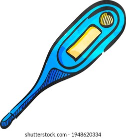 Digital thermometer icon in color drawing. Medical equipment healthcare doctor