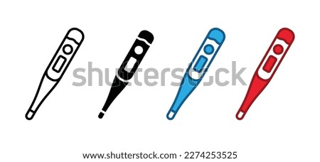 Digital thermometer icon. Fever electronic thermometer tool symbol in line, flat, and color style for apps and websites, vector illustration