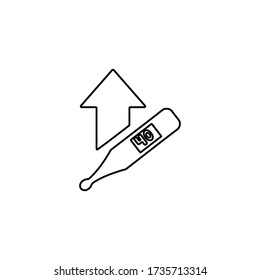 Digital thermometer icon. Fever, high temperature. Flu, covid-19, influenza sign. Line icon design for medical concept.