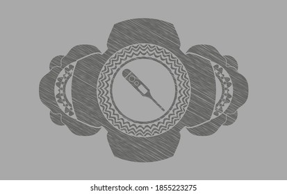 digital thermometer icon inside Grey stroke emblem. Solid handsome background. Intense illustration. 
