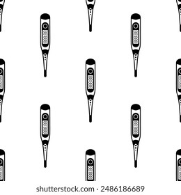 Digital Thermometer Icon Seamless Pattern, Temperature Measuring Equipment Icon Vector Art Illustration