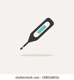 Digital thermometer. Icon with shadow on a beige background. Pharmacy vector illustration