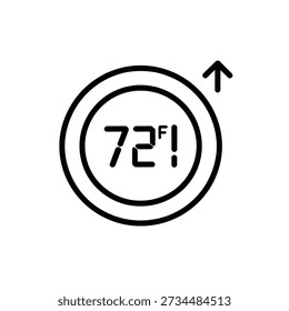 Digital thermometer icon with temperature seventy two degrees Fahrenheit rising arrow
