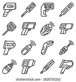 Digital thermometer icons set. Outline set of digital thermometer vector icons for web design isolated on white background