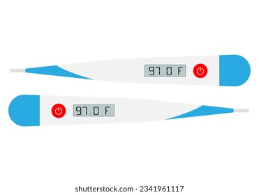 Digital Thermometer isolated on the white . Medical and household thermometer icons for measuring temperature of human body and air, flat vector illustrations collection isolated on white