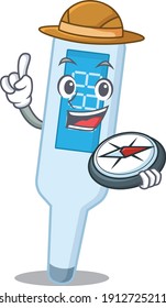 digital thermometer mascot design style of explorer using a compass during the journey