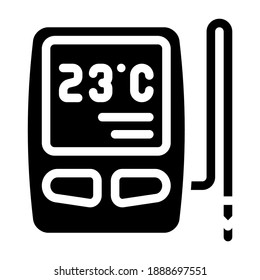 termómetro digital con vector de icono de glifo sensor. termómetro digital con señal de sensor. símbolo de contorno aislado ilustración negra