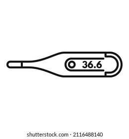 Vector de contorno del icono de temperatura del termómetro digital. Láser médico. Electrónico infrarrojo