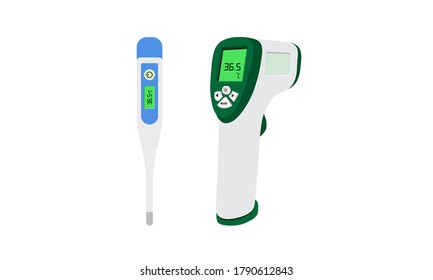 Digital thermometer temperature measuring equipment, simple way to scan for coronavirus disease 2019 (COVID-19), isolated on white background, vector illustration