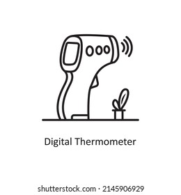 Ilustración de diseño del icono de contorno del vector del termómetro digital. Símbolo de equipo médico y de laboratorio sobre fondo blanco archivo EPS 10